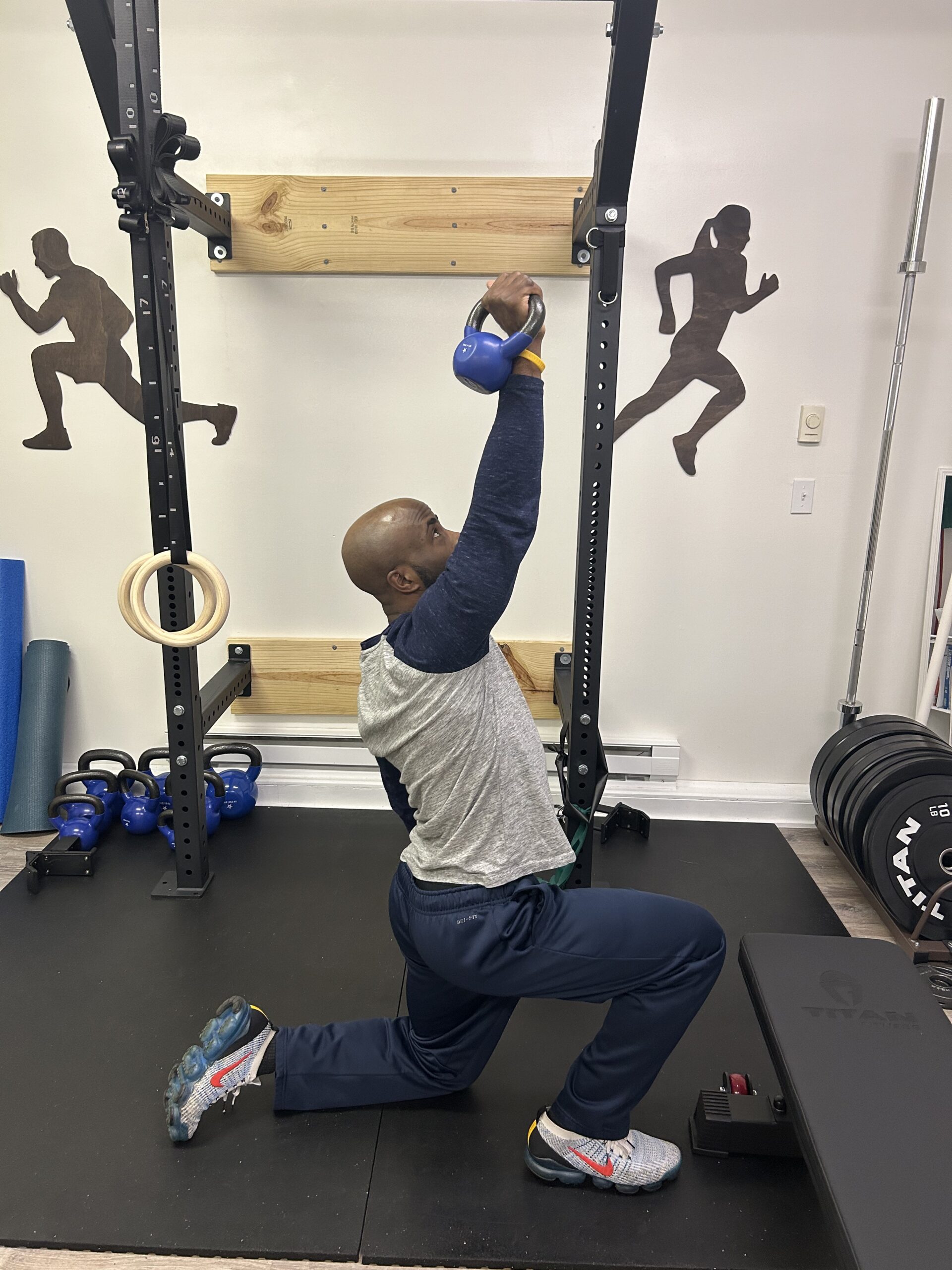 Lunging kettle bell lifts.